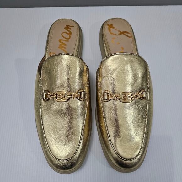 NEW Sam Edelman Kira Mule Women 10.5 Metallic Gold Leather Horsebit Flat Loafer - Picture 4 of 12